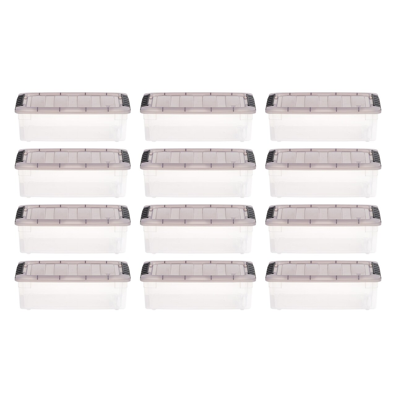 IRIS USA 6 Quart Stack & Pull Clear Storage Box, Gray, 12 Pack